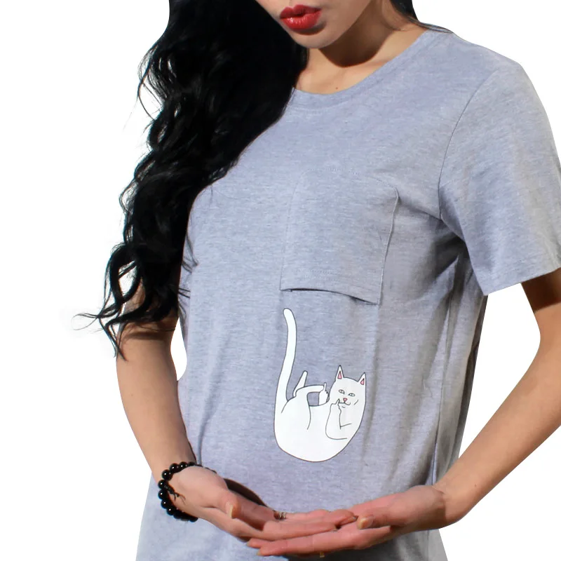 

T shirt women 2019 new fahsion Middle finger Pocket summer print animal Cat Couple Wild women's t-shirt vestidos de festa T022