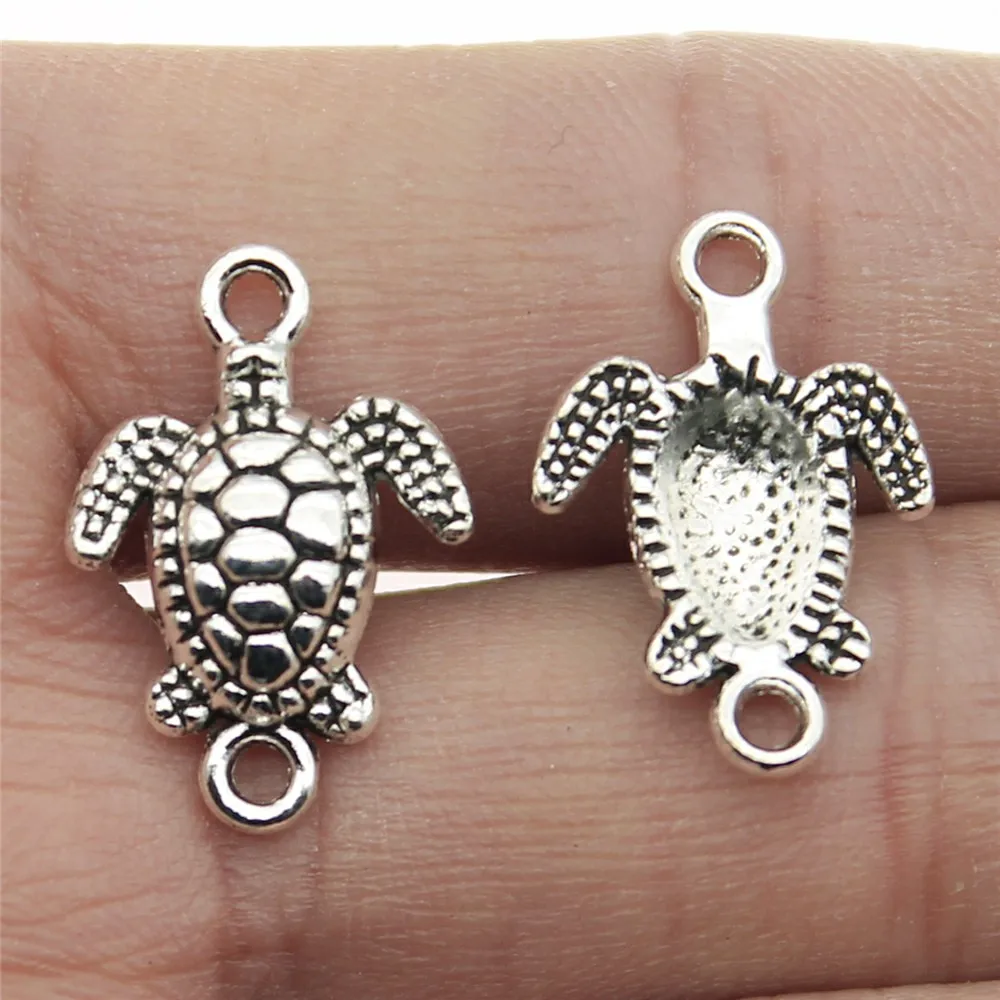 

Turtle Charms Connector Handmade Accessories Antique Silver Plated 15x21mm 20pcs For Jewelry Making