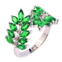 Women Rings Olive Branch Plants Style Green Emerald Quartz 925 Silver Ring Size 7 8 9 10 Fashion Jewelry Free Shipping Wholesale