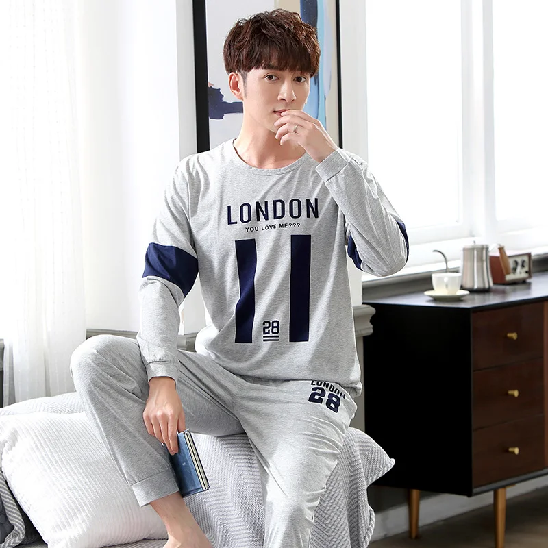 high quality 2019 Spring Men Pajamas long Sleeve Male sleep wear Set cotton nightwear For Man Comfortable home clothes