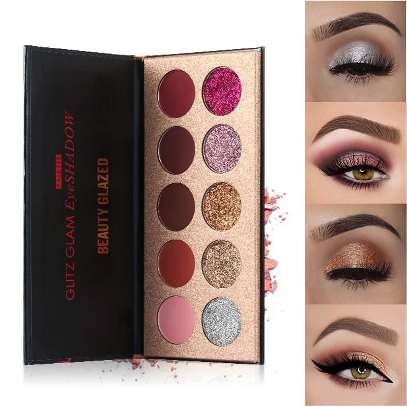 

Beauty Glazed 10 Color Shimmer Glitter Matte Eyeshadow Pallete Waterproof Long-Lasting Matte Luminous Diamond Eye Shadow Palette