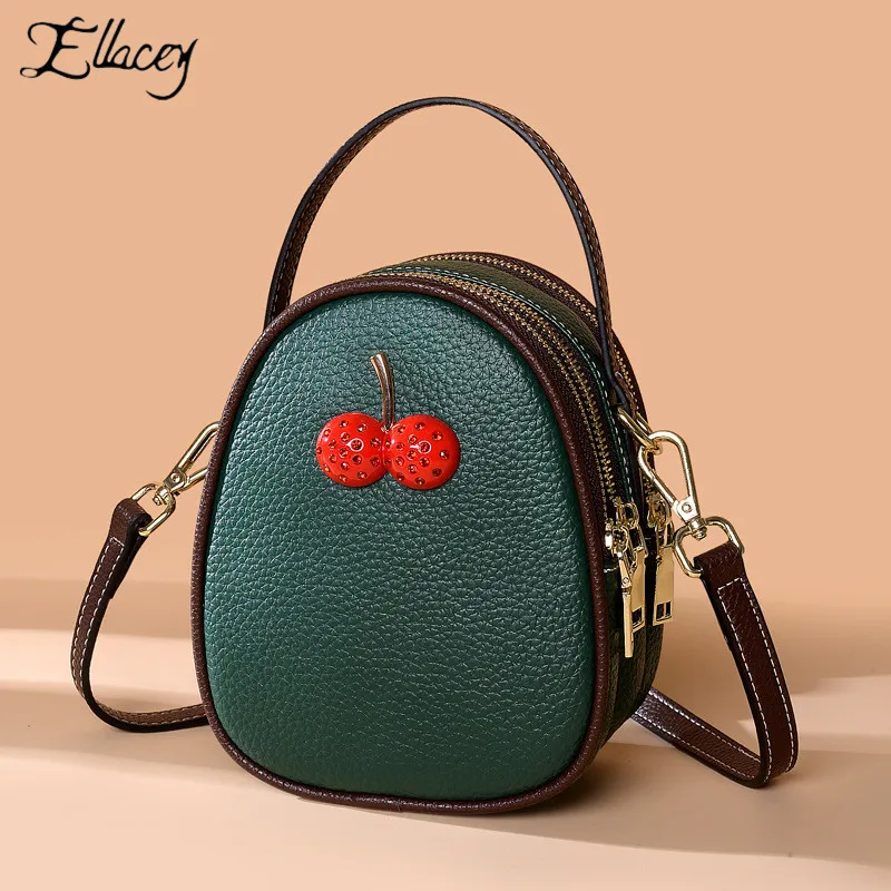 

Famous Designs Ins Poplar Women Handbag Cherry Decoration Fashion Genuine Leather Shoulder Bag Vintage Classic Female Mini Bag