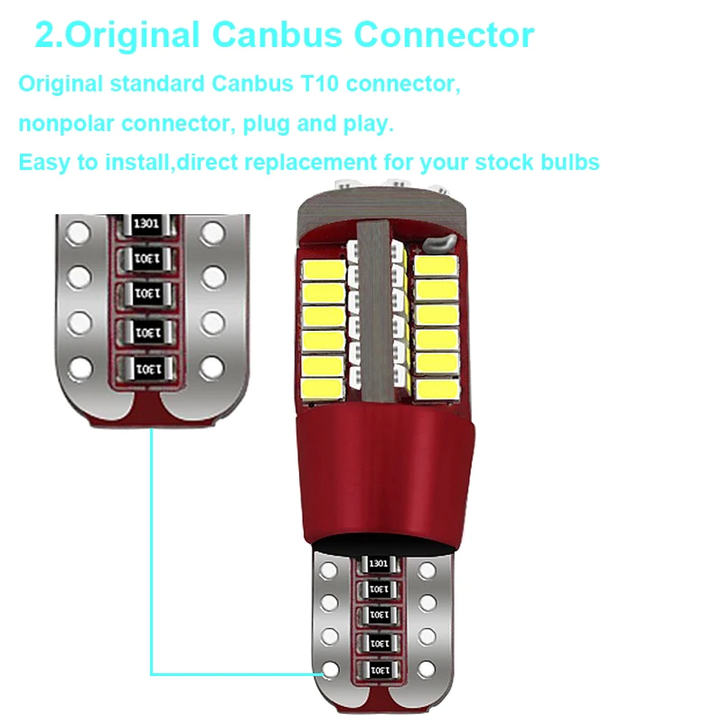 2X Car T10 Led 192 W5W Super Bright 57smd Canbus NO Error Car Marker Auto Wedge Clearance Lights Bulb Parking Lamps Side Light (4)