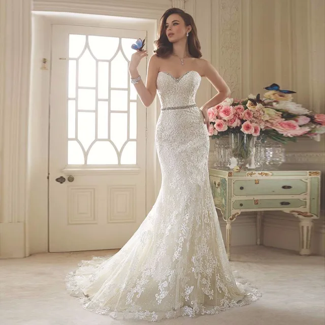 2017 nuevo blanco de tul fuera del hombro sirena vestido de novia