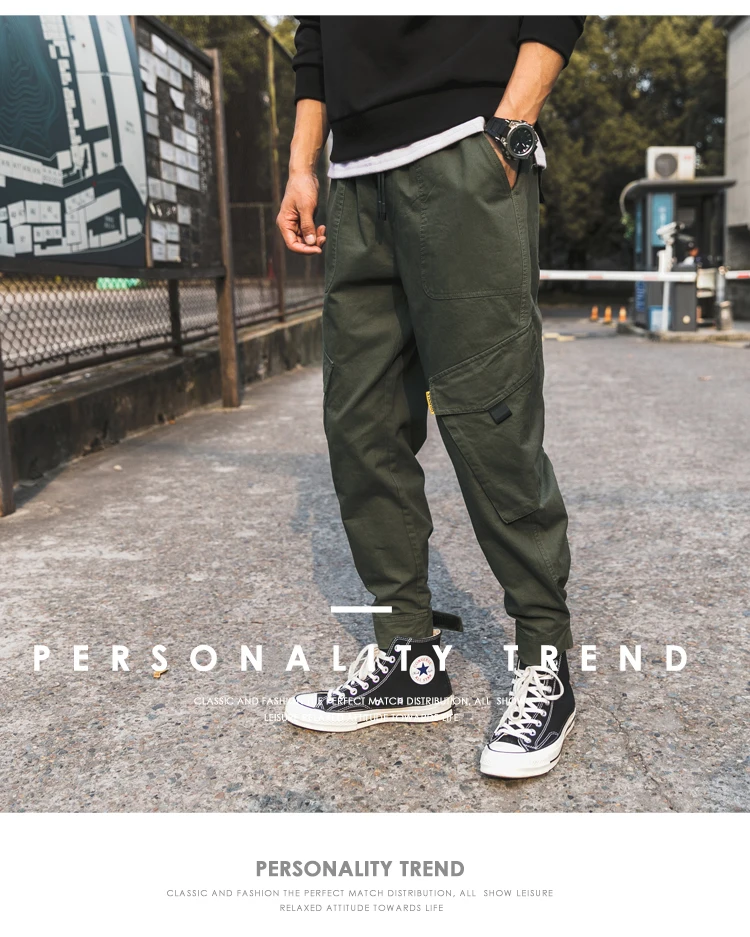 BINHIIRO весна новые мужские брюки карго из хлопка полиэстер хип-хоп Drawsring карманы полная длина мужские черные синие зеленые мужские брюки