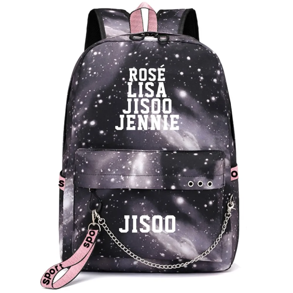 Черный Розовый Lisa Rose Jennie Рюкзак Школьные сумки Galaxy Thunder Mochila сумки рюкзак с цепочкой для ноутбука USB порт