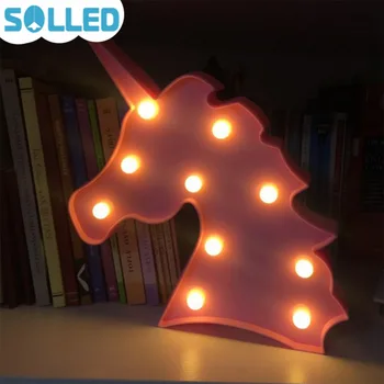 

SOLLED 1Pcs Unicorn Head LED Night Light Animal Marquee Lamps On Wall For Kids Children Halloween Christmas Gifts