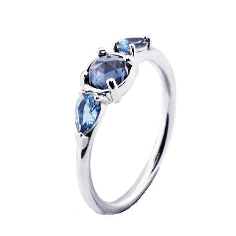

925 Sterling Silver Rings Women Patterns of Frost Sterling Silver Rings with Blue Crystal Rings for Women FLR103