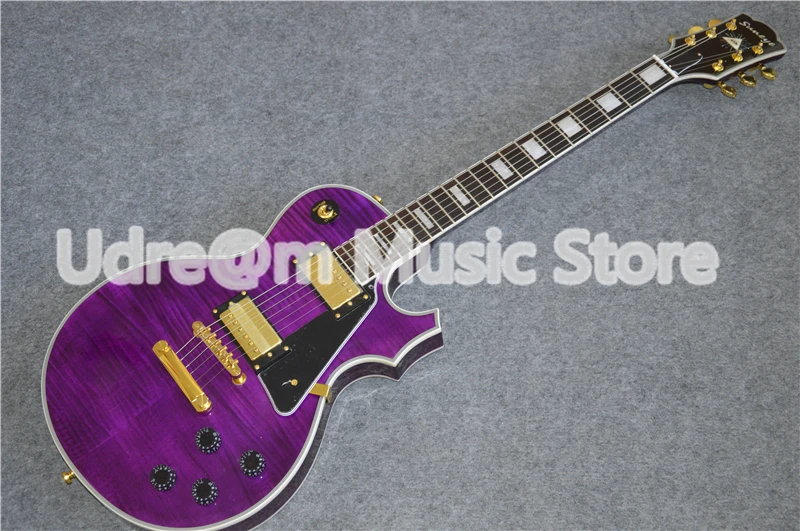 

Hot Sale Gold Hardware Suneye LP Custom Style Guitar Electric In Purple Color With Block Pearl Inlaid Left Handed Available