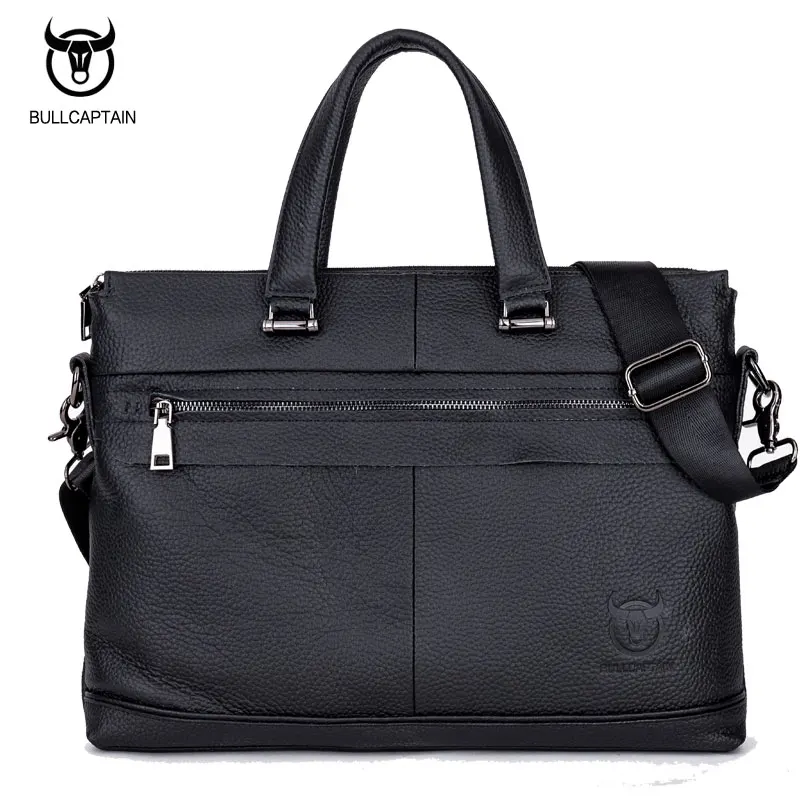 

BULLCAPTAIN Men's Leather Briefcse For Business Fashion Famous Brand Soft Handle Tote Shoulder Bag 15 Inch Laptop Bag BU62
