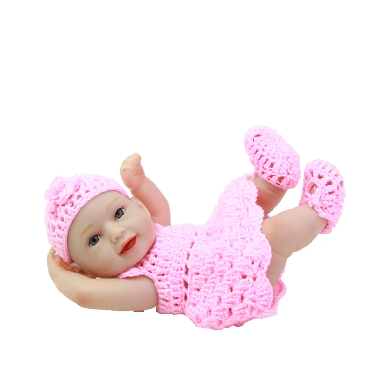 

Collectible Painted Hair Reborn Newborn Babies 11 Inch Full Body Silicone Vinyl Girl Dolls With Knitted Clothes Kids Xmas Gift