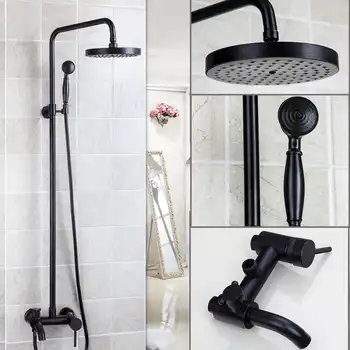 Monite Best Price Bathroom Shower Set Black Finished Rainfall Shower Mixer With the Hand Shower Faucet Set