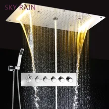 SKY RAIN Thermostatic Valve Square LED Shower Head Rainfall Waterfall Mist Spray Water Column Shower Set SKY RAIN Thermostatic Valve Square LED Shower Head Rainfall Waterfall Mist Spray Water Column Shower Set