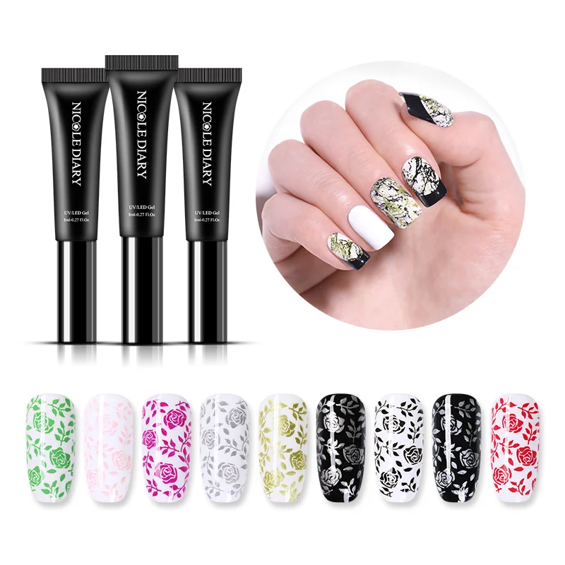 

NICOLE DIARY 8ml Nail Stamping Gel Polish Black White Silver Glitter Soak Off UV Gel Varnish for DIY Nail Art Stamp Plate