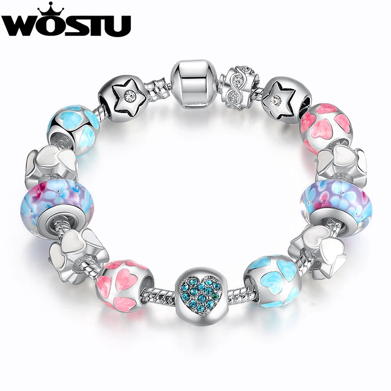 

European Style Romantic Silver 925 Heart Charm Murano Beads Bracelet for Women Fit Original Brand Bracelets DIY Jewelry