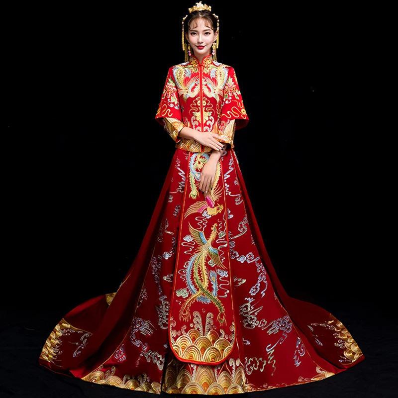 Свадебное платье невесты Традиционный китайский стиль костюм Феникс cheongsam