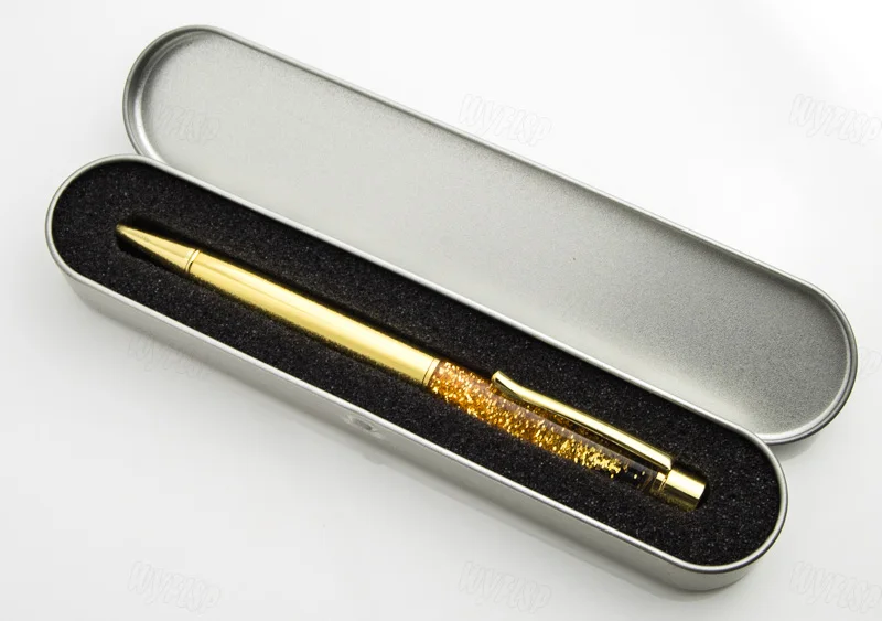 Креативный 1,0 мм Роскошная шариковая масляная кристальная Золотая фольга металлическая медь цветная Высококачественная Золотая пудра quicksand penwith box - Цвет: Goldwhitbox
