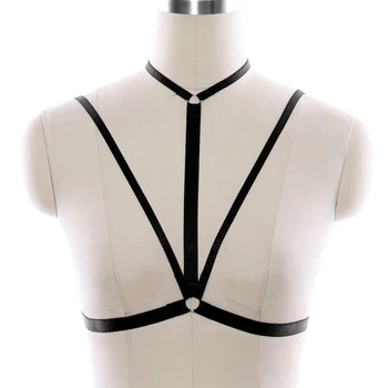 

Women Sexy Lingerie Elastic Choker with Harness Belts Halter Bra Body Harness Adjustable Cage Harness Bondage Clothing