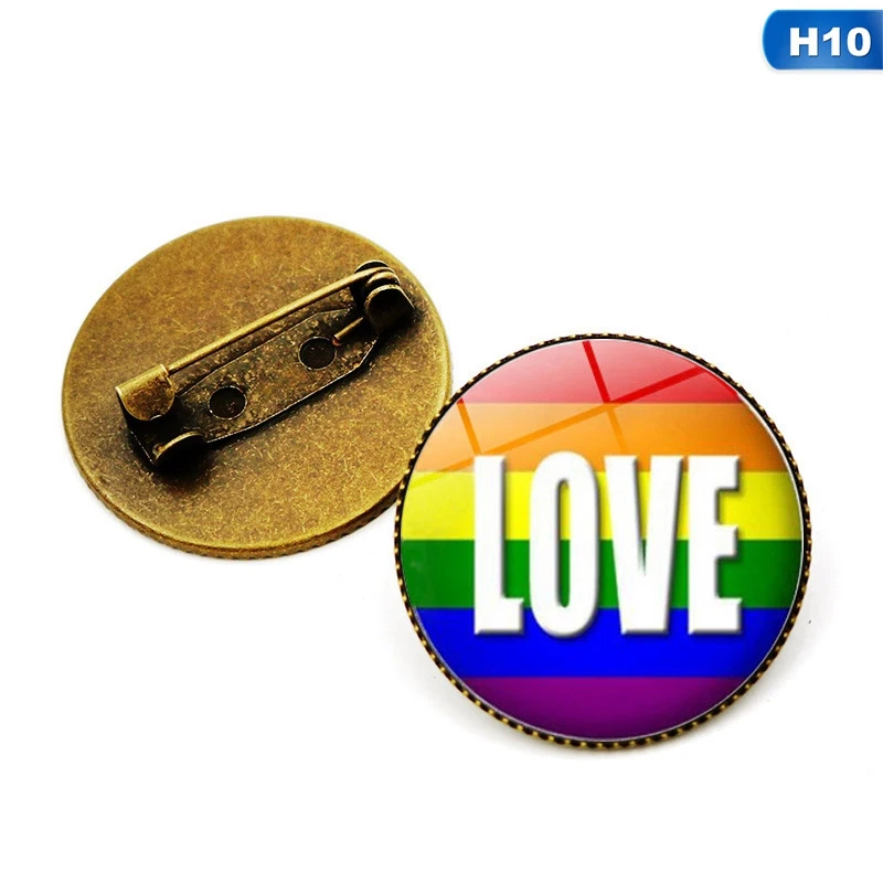 

Gay Pride Time Gem Badge Clothing Accessories Rainbow Six-color Glass Metal Brooch Pin DIY Pinback Pins Round For Clothe