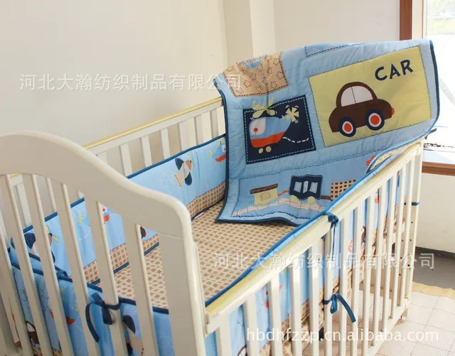 100 Cotton Embroidered Car Train Airplane Combination Sching 100 Cotton Embroidered Car Train Airplane Combination Sching Baby Boy Crib Bedding Set Include