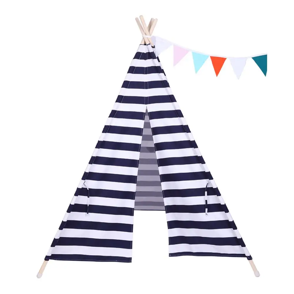 

Tent Indian Style Teepee Tent Baby Dollhouse Small Coloured Flags Roller Shade Pocket Blue White Stripes Beach Tents Supplies