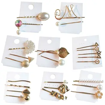 

Minimalist Polished Metal Alloy Hairpins Women Imitation Pearl Beading One Word Hair Styling Clips Geometric Rhombus Barrettes