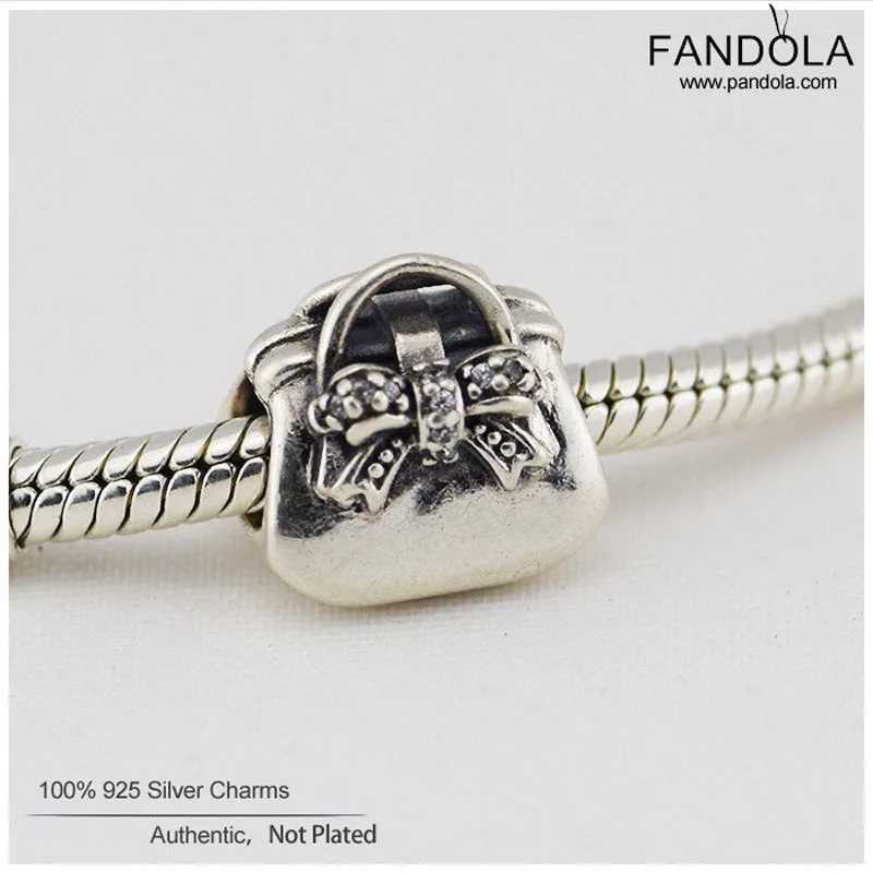 

Authentic 925 Sterling Silver Clear CZ Handbag Beads Charms Fits Original Charms Bracelet DIY Jewelry Making Promotion