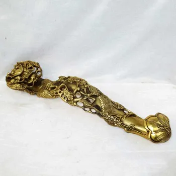 

Ancient Chinese rare old brass dragon magpie and plum ruyi statue