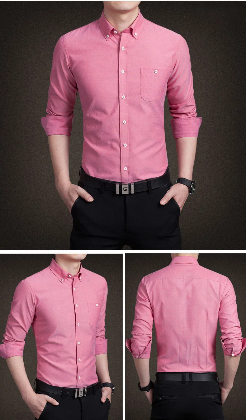 Новый розовый мужские рубашки с длинным рукавом Chemise Homme Мода 2017 г. дизайн Для мужчин s тонкий Оксфорд рубашки Повседневное Брендовые