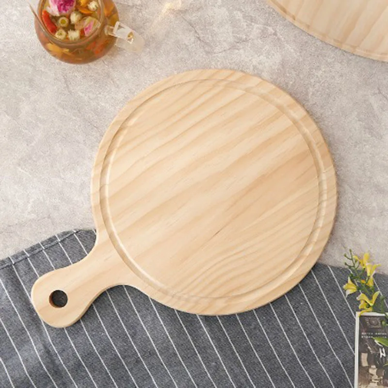 

1 Pcs Wooden Pizza Paddle Cheese Serving Tray Plate Cutting Chopping Board Round XB 66