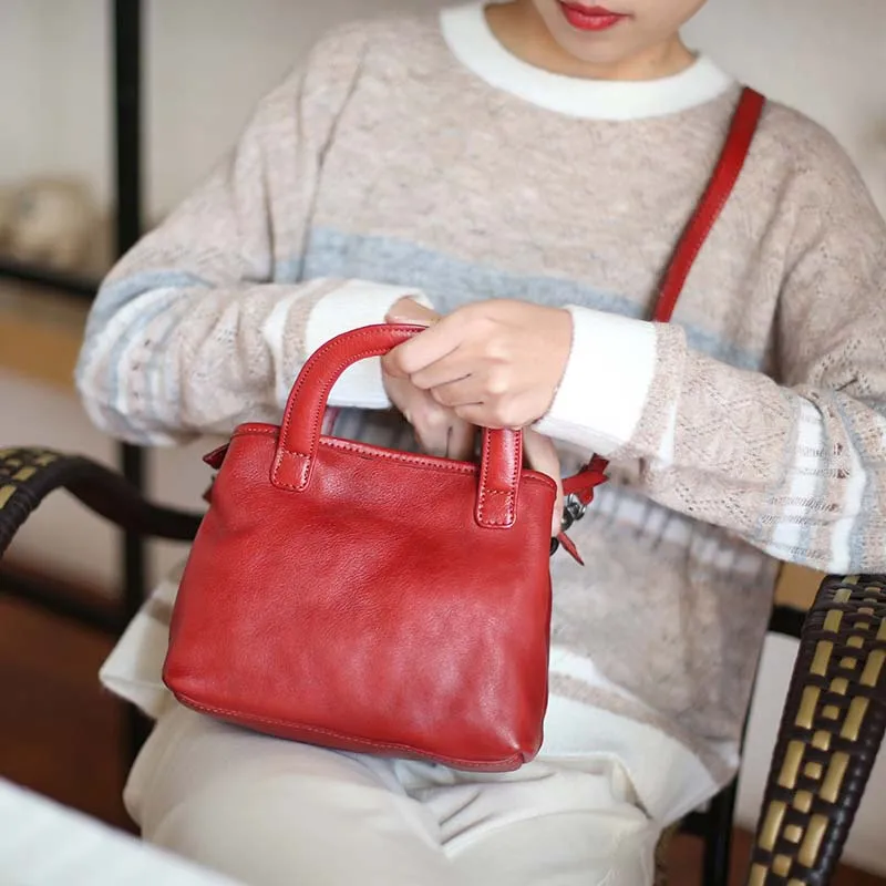 New leather handbag retro simple hand bag large capacity Sen literary leather shoulder Messenger bag