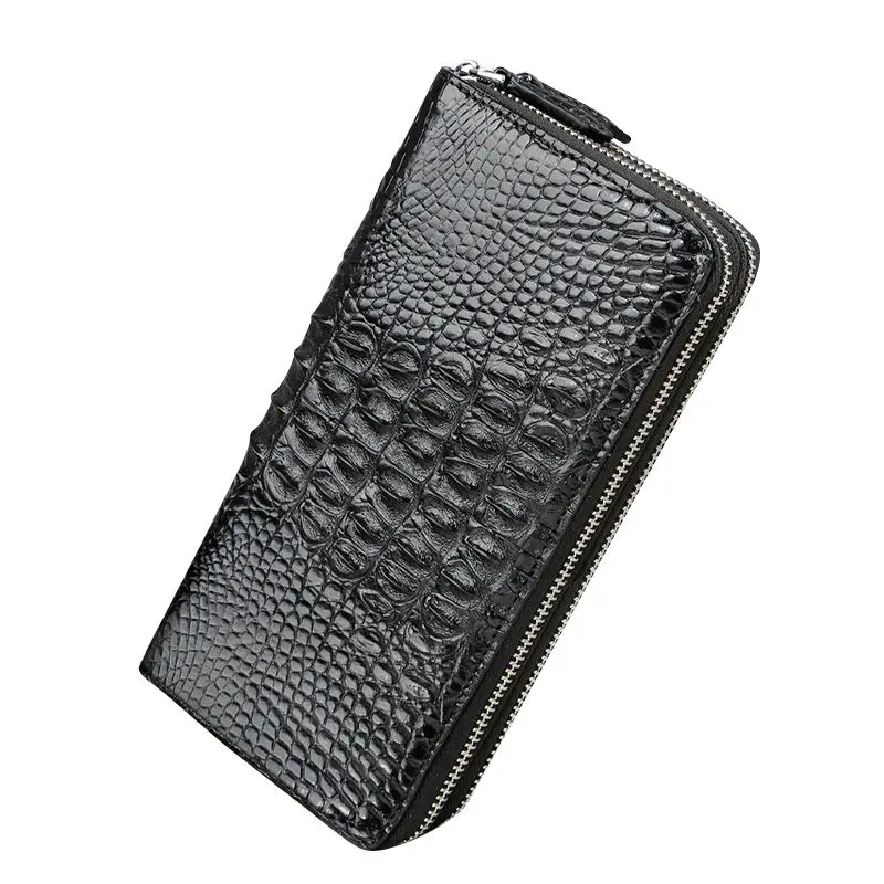 

2018 new luxury leather crocodile leather men wallet large capacity double zipper wallet high quality black brown leather wallet