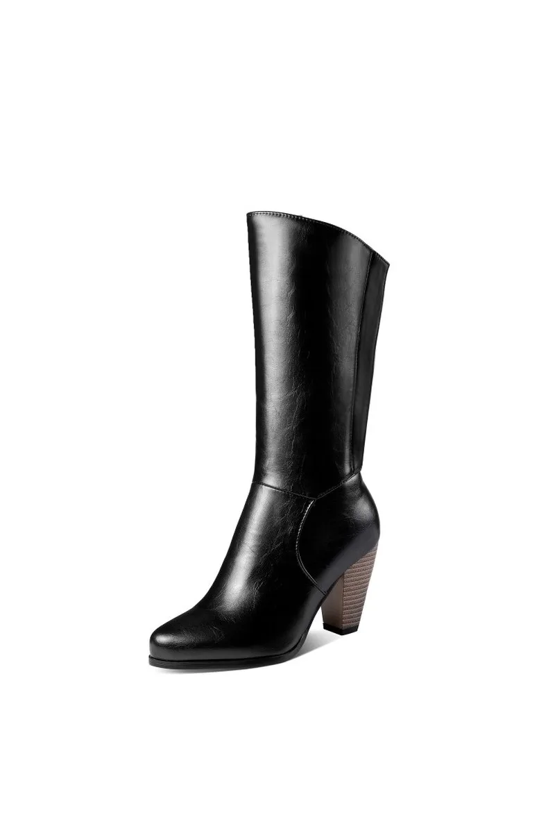 Женские ботинки новая модная осенне-зимняя женская обувь с круглым носком, на молнии, на толстом каблуке средней высоты, большие размеры 34-52
