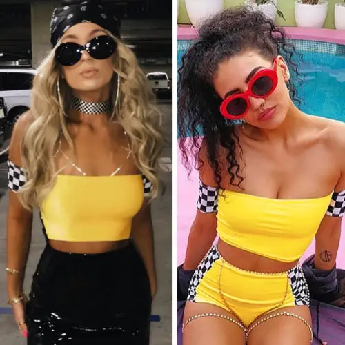 Womens plaid Frill Bandage Crop Tops Off Shoulder Ribbed Long Sleeve Jumper Top boob tube top crop top for women