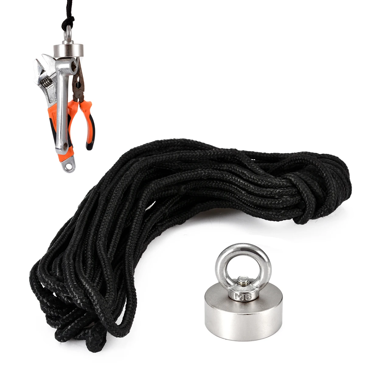 

1pc 90kg Pull Fishing Treasure Hunting Magnets Neodymium Recovery Magnet Powerful Detector Magnet D48*18mm & 10M Rope Mayitr
