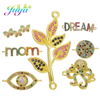 

Juya DIY Multicolor Crystals Jewelry Accessories Handmade Leaf Heart Evil Eye Butterfly Charm Connectors For Bracelets Making