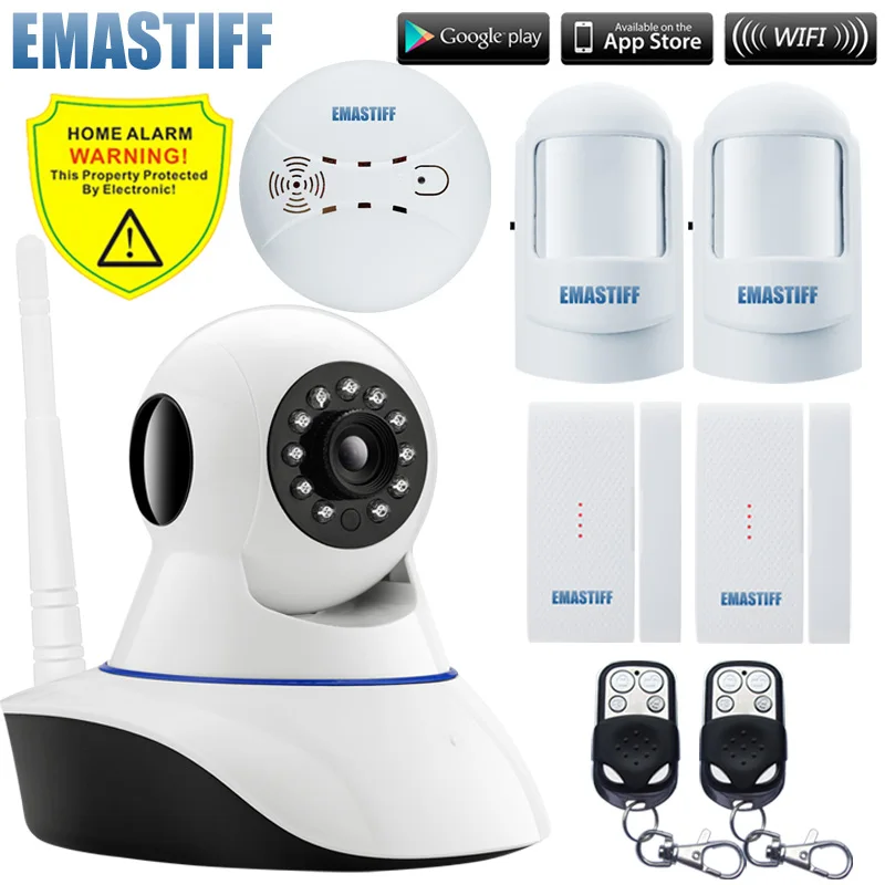 

Wireless Andorid IOS app control 720P IP Camera WiFi Alarm System Home door gap Burglar smoke Fire pir Motion Sensor Security