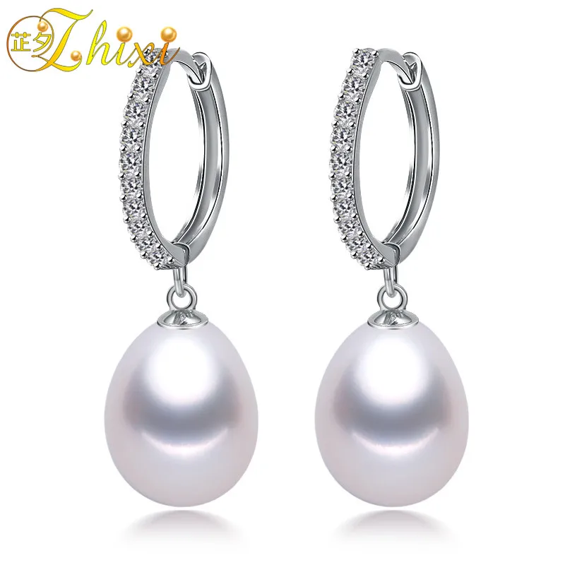 

[ZHIXI] Pearl Earrings S925 Silver Jewelry White Genuine Freshwater Pearl Drop Earrings For Party Women Anniversary Gift E059