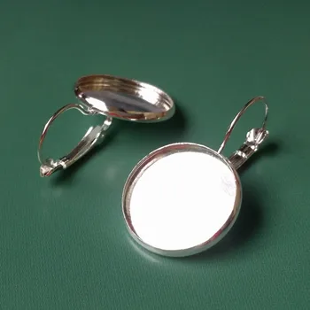 

20pcs/lot Fashion jewelry settings 16MM silver plated brass round earrings hook bezels tray setting