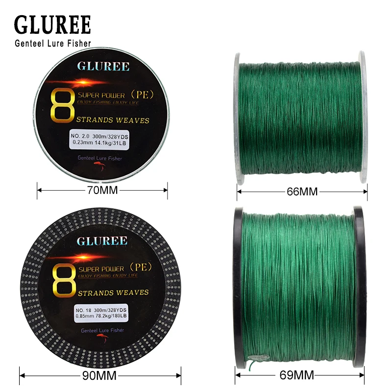 GLUREE 300 м/328 ярдов 8 стойки PE леска плетеная 100% многонитевая супер сильная
