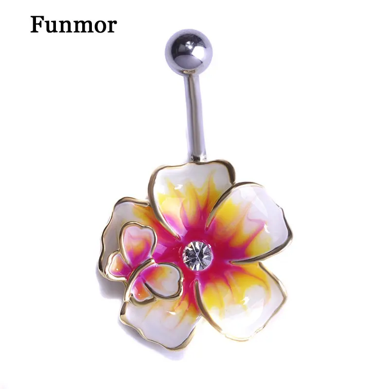 Esmalte цветок бабочка золото раста живота баров заводской Пирсинг Labret пупка Кольцо