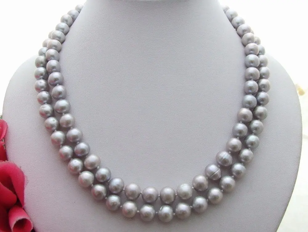 

FREE SHIPPING HOT sell new Style >>>> 9-10MM Grey Pearl Necklace