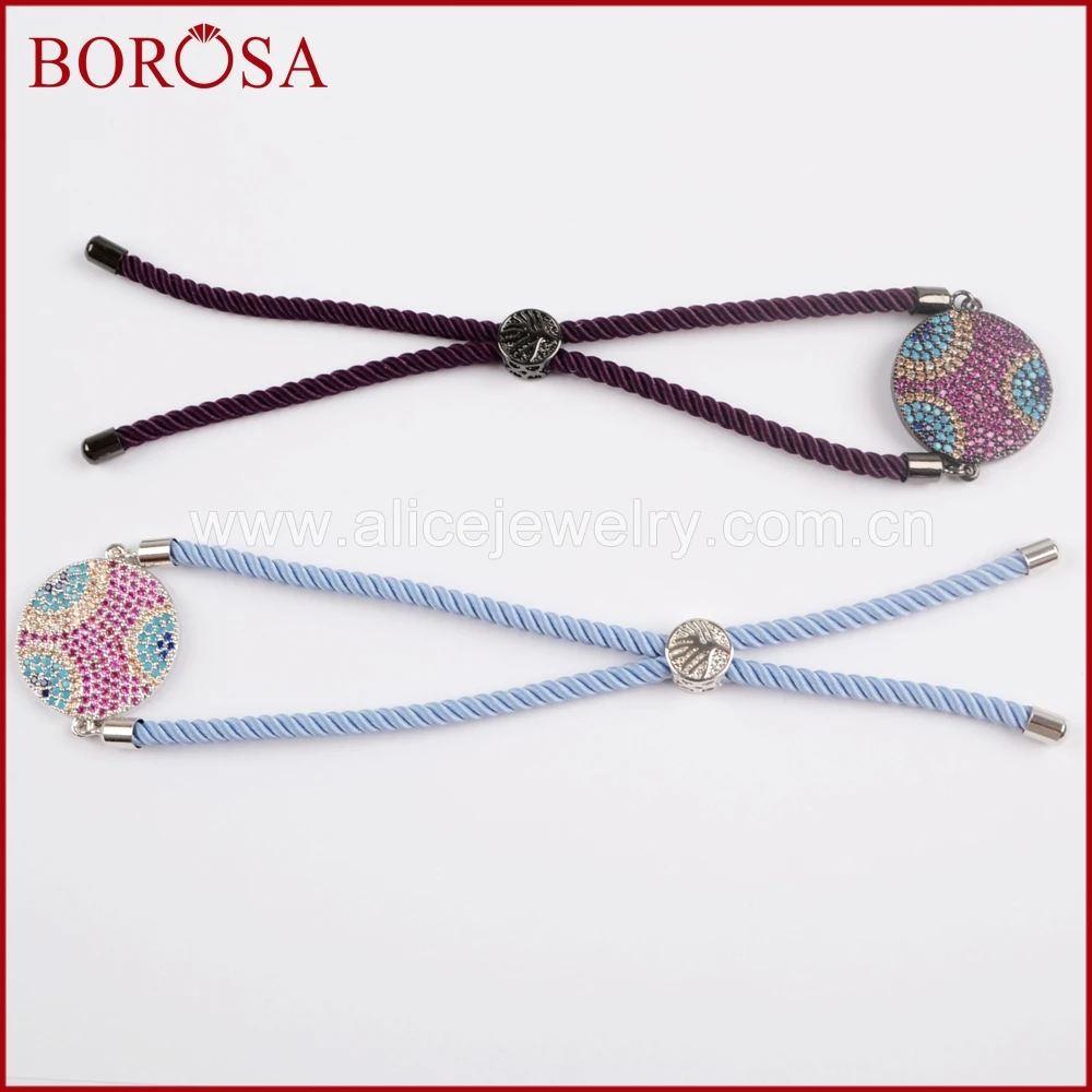 

BOROSA High Quality Micro Pave CZ Round Charm Bracelet for Women,Mix Color Drusy Connector Bracelet for Handmade Jewelry WX718