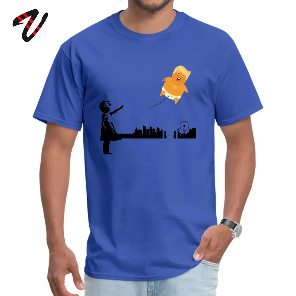 Normal Hip hop Tshirts for Men Cotton Autumn Tees Crazy Tops Shirts Short Sleeve Funky Round Collar Wholesale Trump baby Blimp Balloon Girl -14697 blue