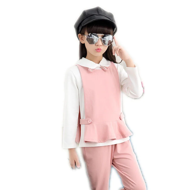 

Girls Clothing Set 2018 Spring Autumn Children Fashion 3pcs Bow Girls School Uniform Teenage Clothing Sets Suits For Girls E321