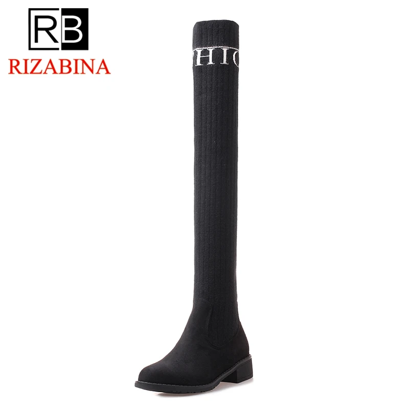 

RizaBina Size 33-43 Woman Flats Boots Winter Shoes Woman Shoes Over Knee Boots Concise Fashion Long Botas Female Winter Footwear