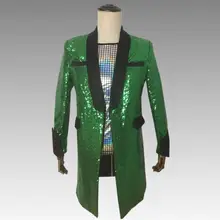 Длинная одежда мужские дизайнерские костюмы masculino homme terno stage singers куртка для мужчин блёстки Блейзер танцевальная Звезда Стиль платье Панк Зеленый