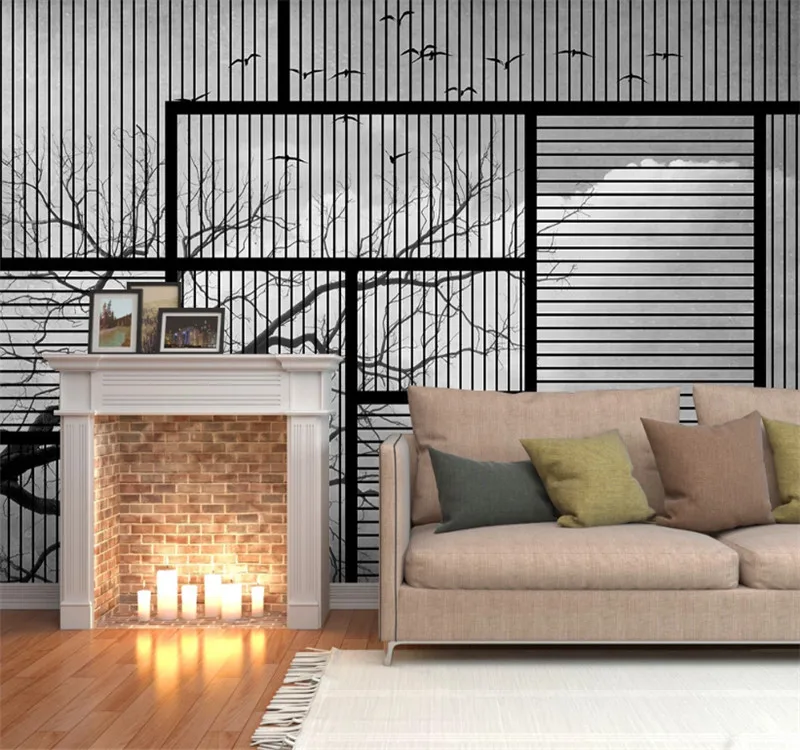 Custom 3d wallpaper Modern minimalist geometric mosaic line texture big tree bird bedroom wall - high-grade waterproof material Custom 3d wallpaper Modern minimalist geometric mosaic line texture big tree bird bedroom wall - high-grade waterproof material