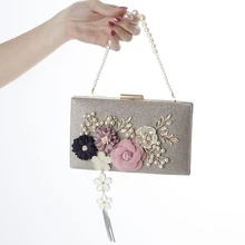 Новые модные женские свадебные сумочки ручной работы, вечерние сумочки с цветочным узором, вечерние сумочки с кисточкой и цепочкой, женские клатчи с жемчугом