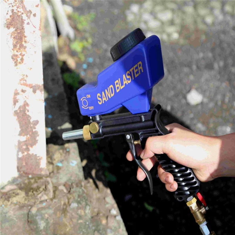 Blue Color Gravity Feed Portable Pneumatic Abrasive Sand Blaster Gun with Spare Blaster Tip Hand Held Sandblasting Gun